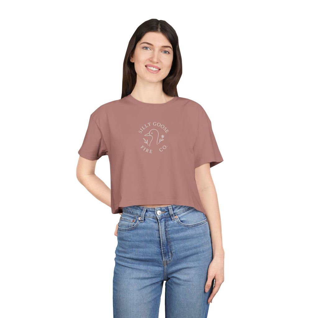Silly Goose Crop Tee — Minimal Retro Goose Logo Women's Crop Top