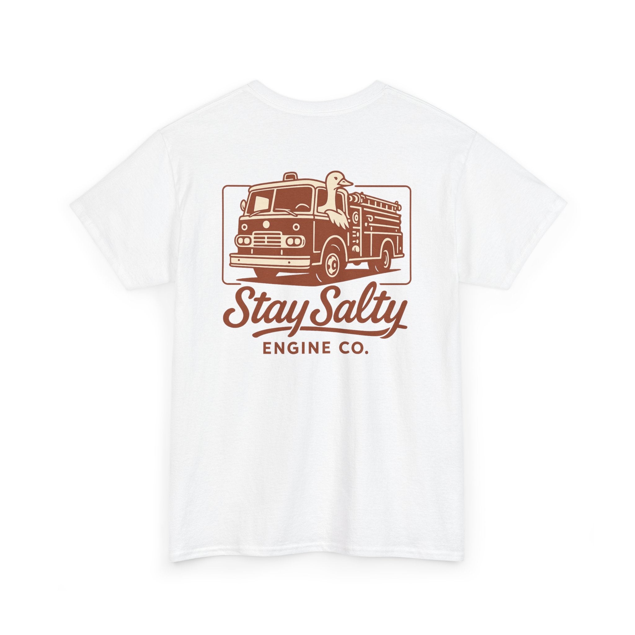 Stay Salty Engine Co. Silly Goose Tee — Vintage Fire Truck Graphic T-Shirt
