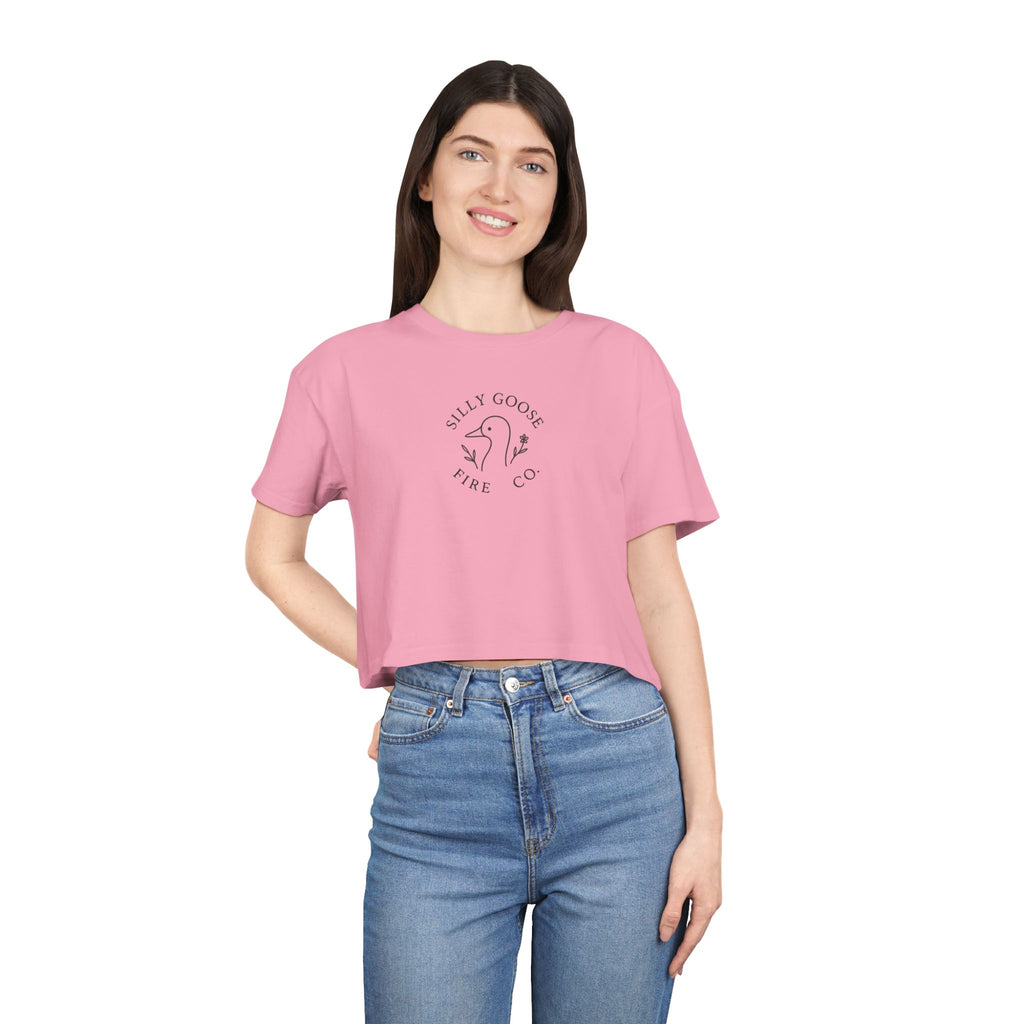 Silly Goose Crop Tee — Minimal Retro Goose Logo Women's Crop Top