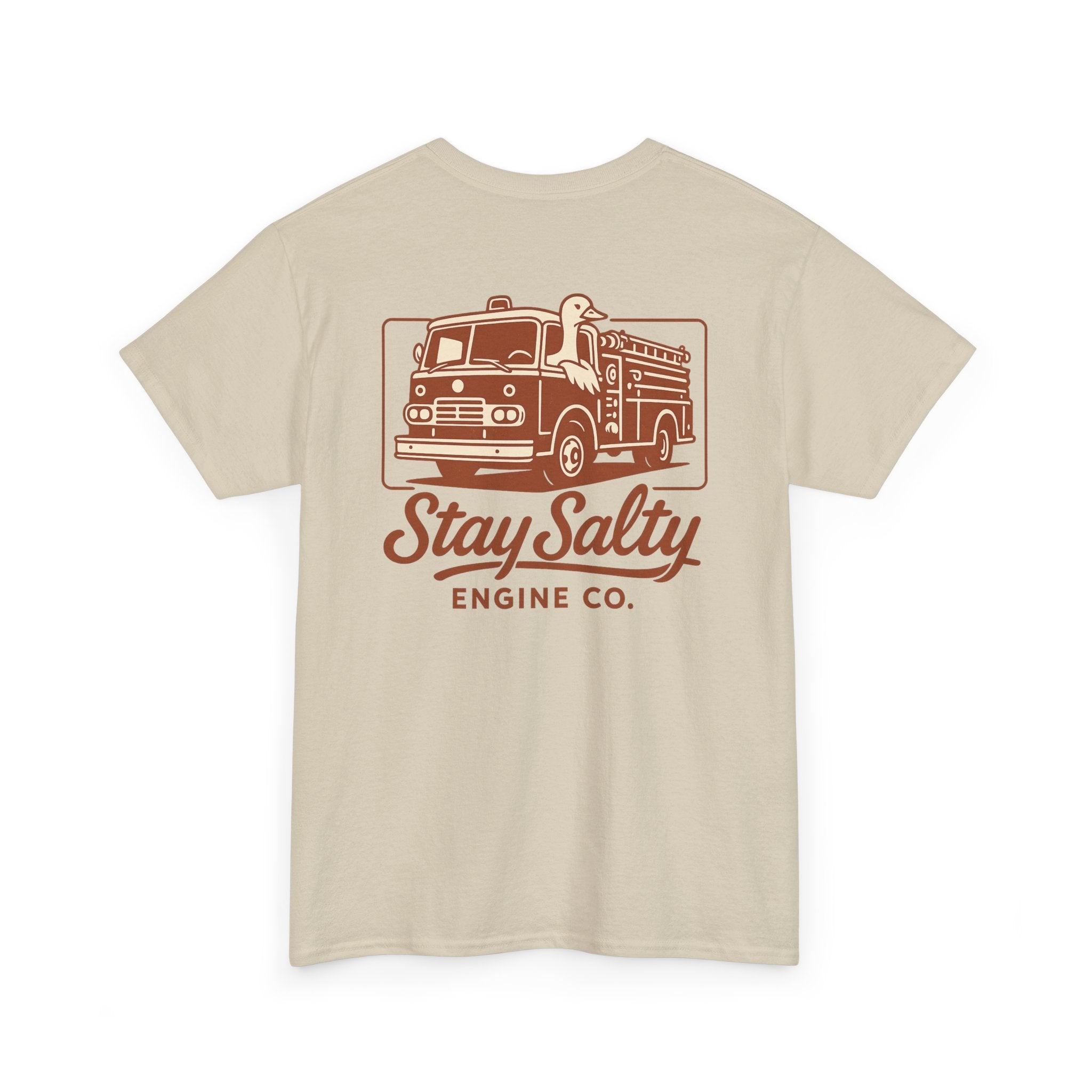 Stay Salty Engine Co. Silly Goose Tee — Vintage Fire Truck Graphic T-Shirt