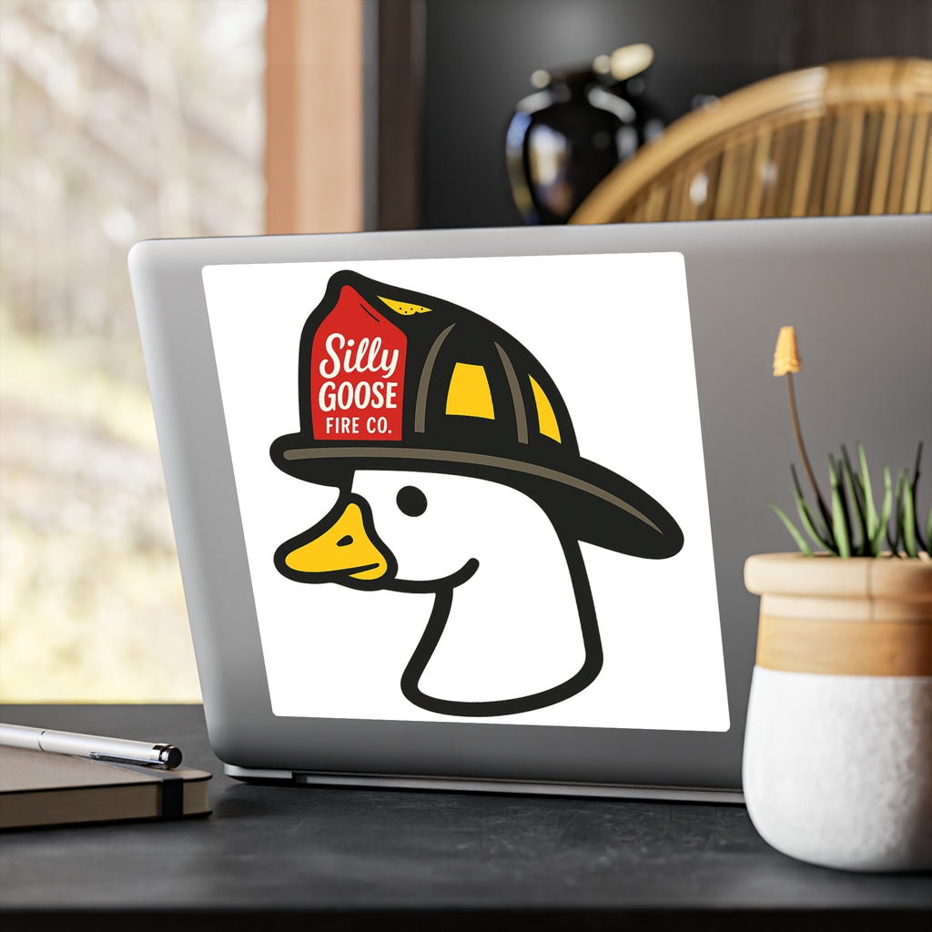 Firefighter Goose Vinyl Sticker — "Silly Goose Fire Co." Kiss-Cut Decal