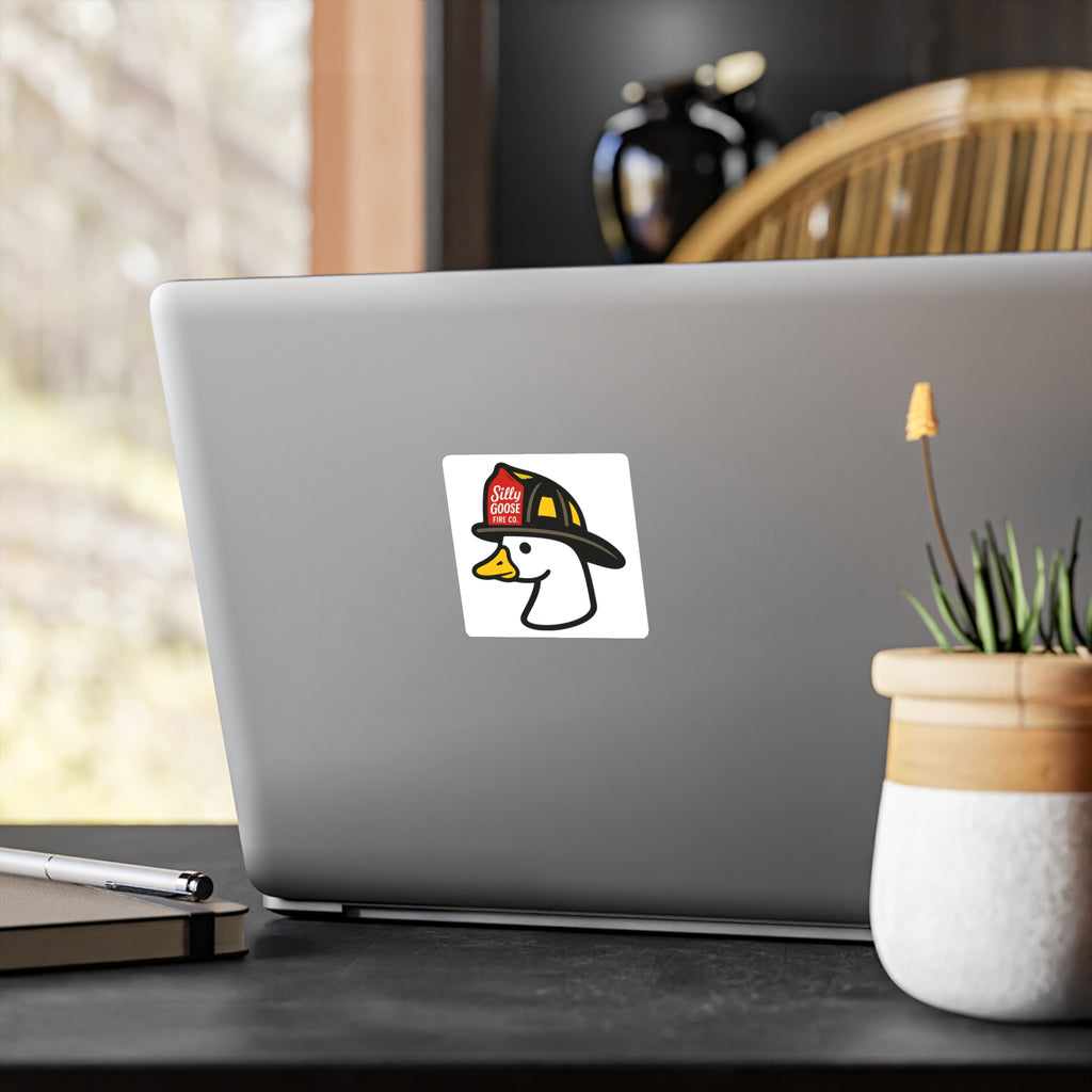 Firefighter Goose Vinyl Sticker — "Silly Goose Fire Co." Kiss-Cut Decal