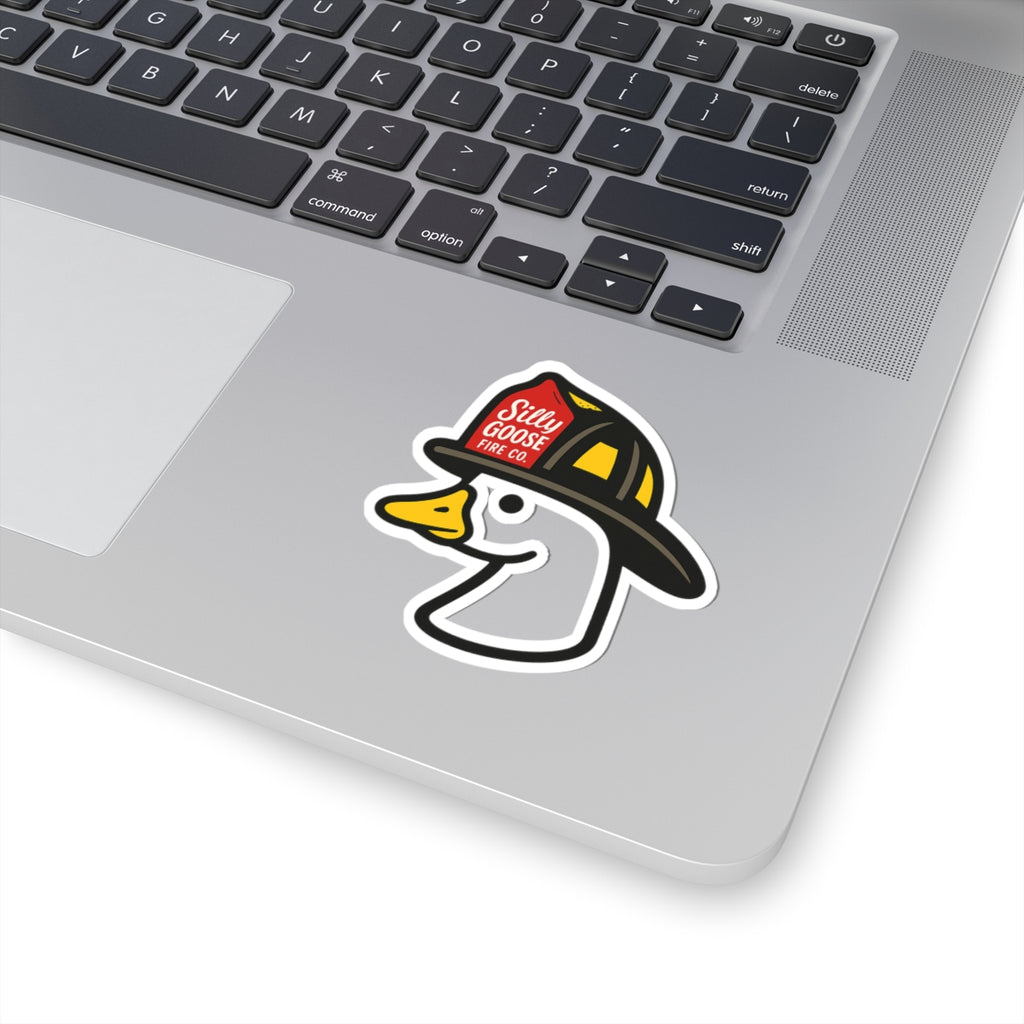Silly Goose Fire Co. Duck Firefighter Sticker — Kiss-Cut Vinyl Decal