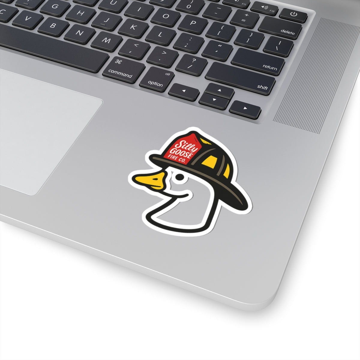 Silly Goose Fire Co. Duck Firefighter Sticker — Kiss-Cut Vinyl Decal