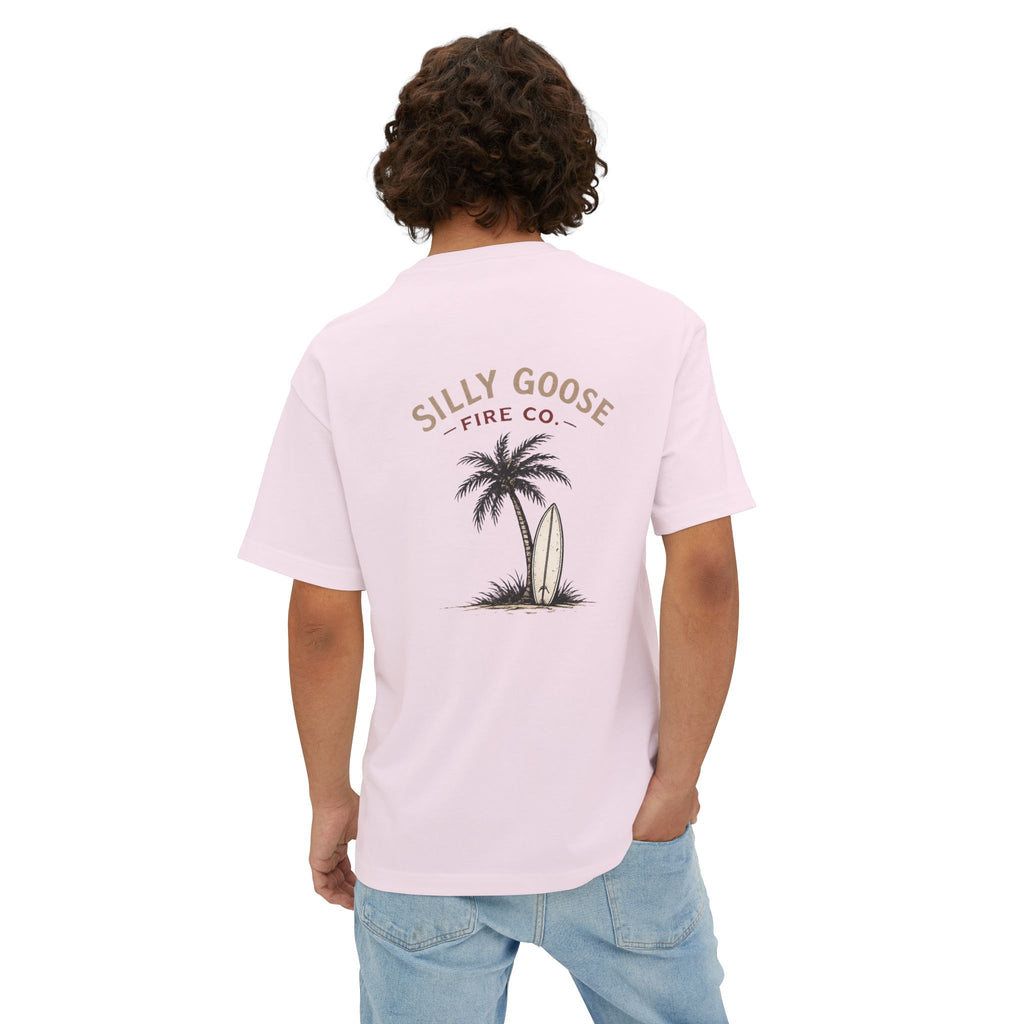 Silly Goose Surf Tee — Palm Tree & Surfboard Oversized Boxy T-Shirt
