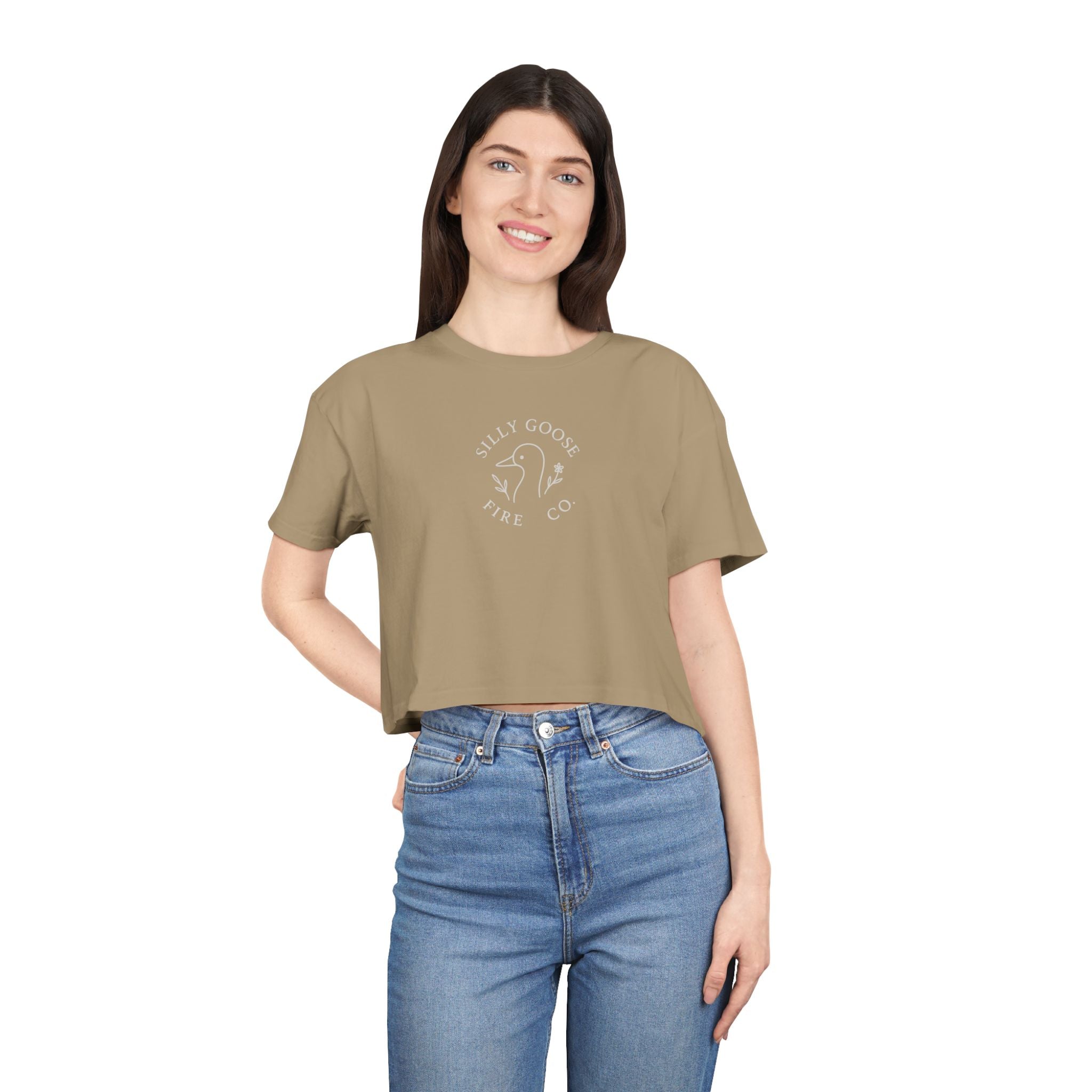 Silly Goose Crop Tee — Minimal Retro Goose Logo Women's Crop Top