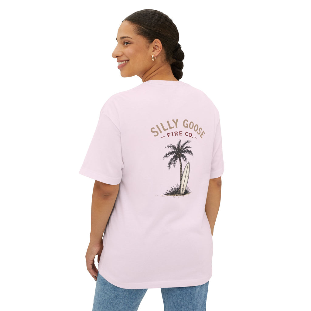 Silly Goose Surf Tee — Palm Tree & Surfboard Oversized Boxy T-Shirt