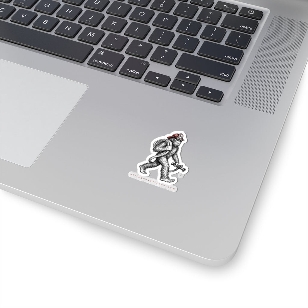 Skunk Ape Firefighter Kiss-Cut Sticker —Florida Skunk ape with Helmet & Hose
