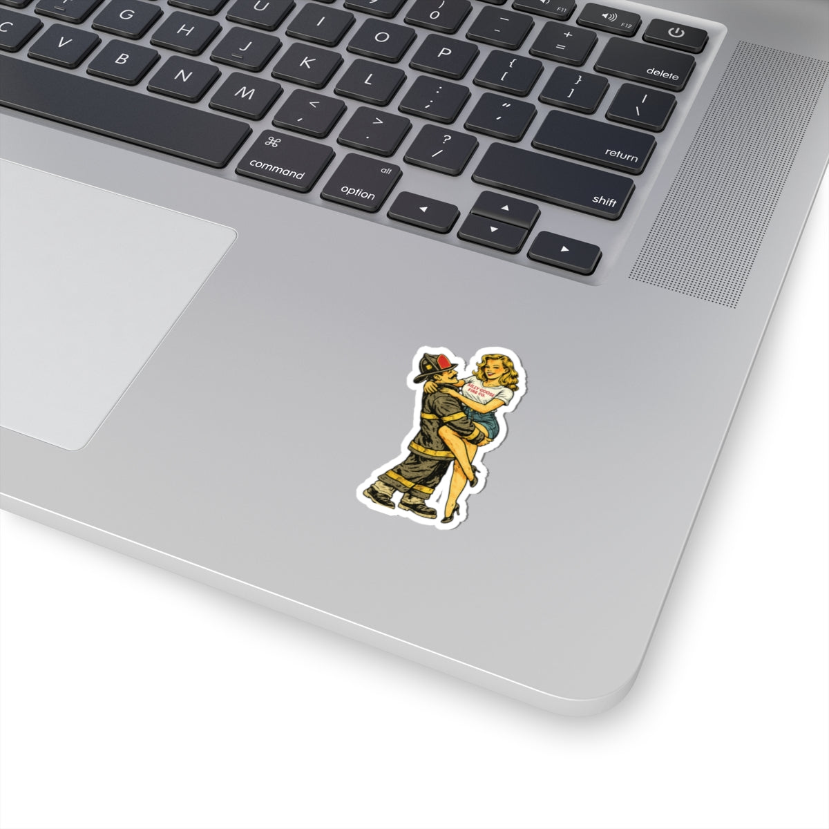 Pin-Up Firefighter Kiss-Cut Sticker — Retro Old-School Firefighter Art