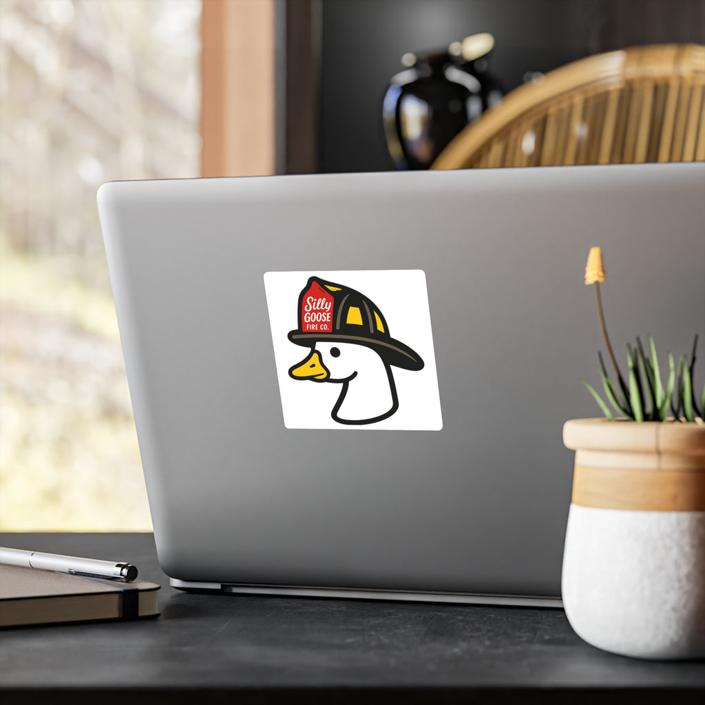Firefighter Goose Vinyl Sticker — "Silly Goose Fire Co." Kiss-Cut Decal