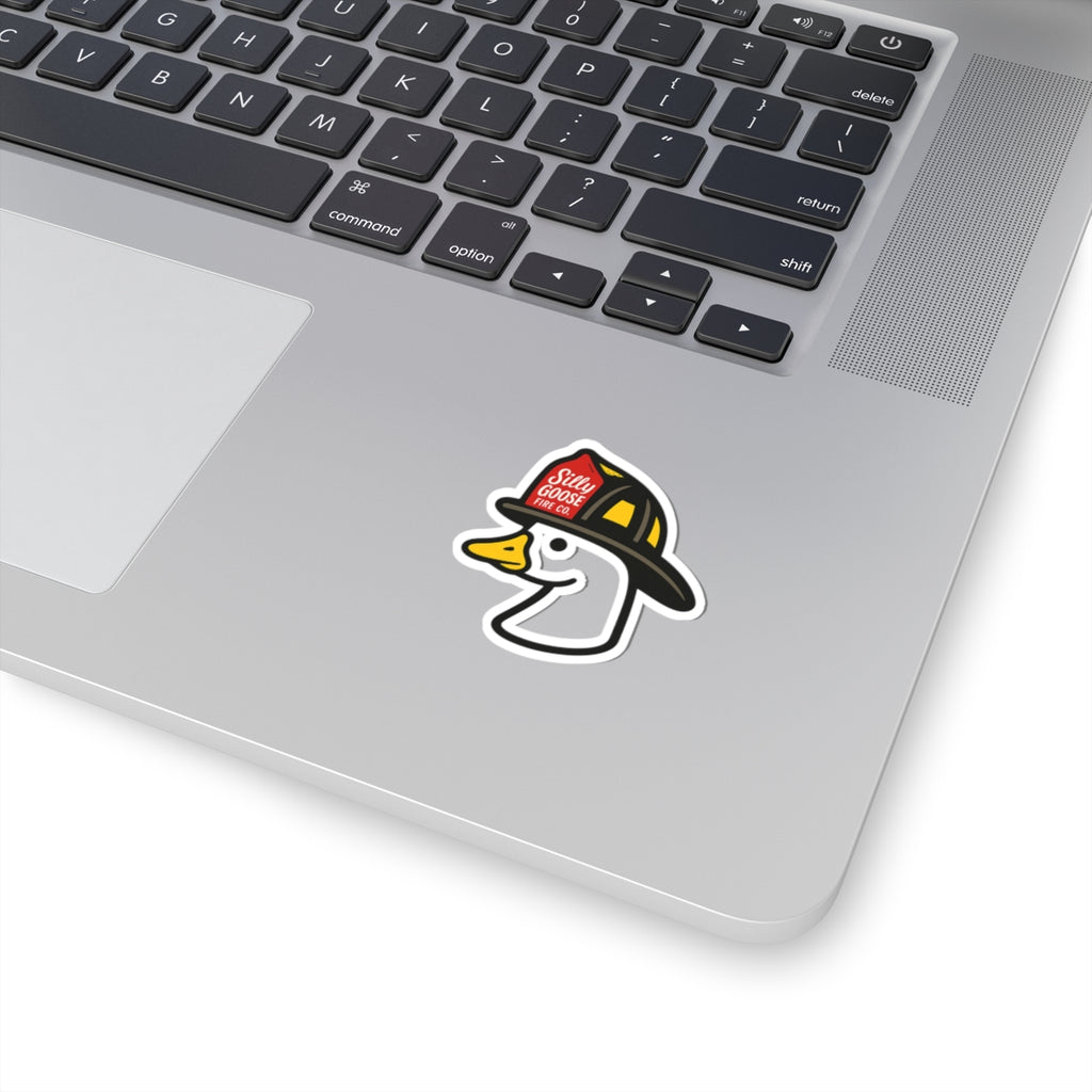 Silly Goose Fire Co. Duck Firefighter Sticker — Kiss-Cut Vinyl Decal