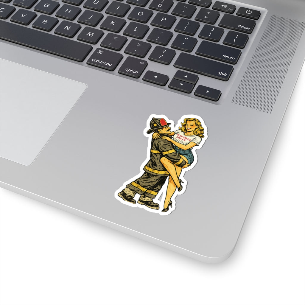 Pin-Up Firefighter Kiss-Cut Sticker — Retro Old-School Firefighter Art