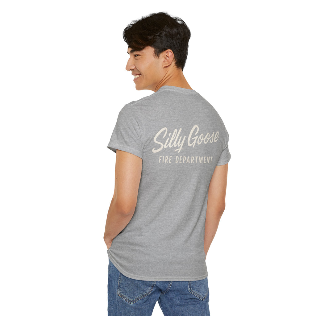 Silly Goose Fire Department T-Shirt — Vintage Script Firefighter Tee