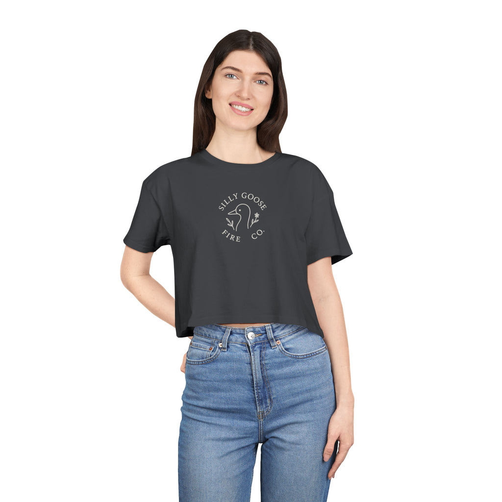 Silly Goose Crop Tee — Minimal Retro Goose Logo Women's Crop Top
