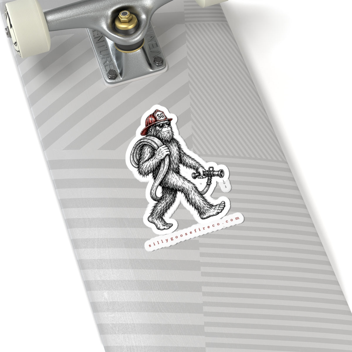 Skunk Ape Firefighter Kiss-Cut Sticker —Florida Skunk ape with Helmet & Hose