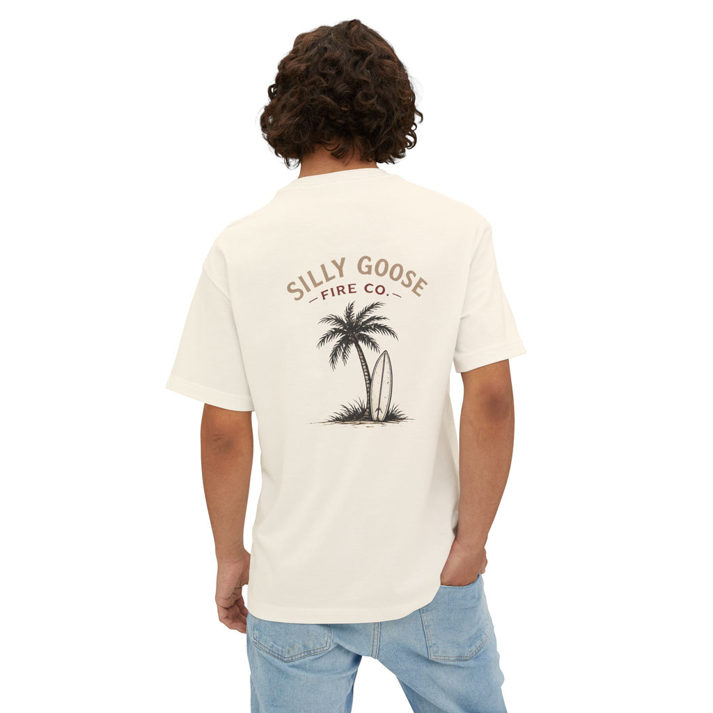 Silly Goose Surf Tee — Palm Tree & Surfboard Oversized Boxy T-Shirt