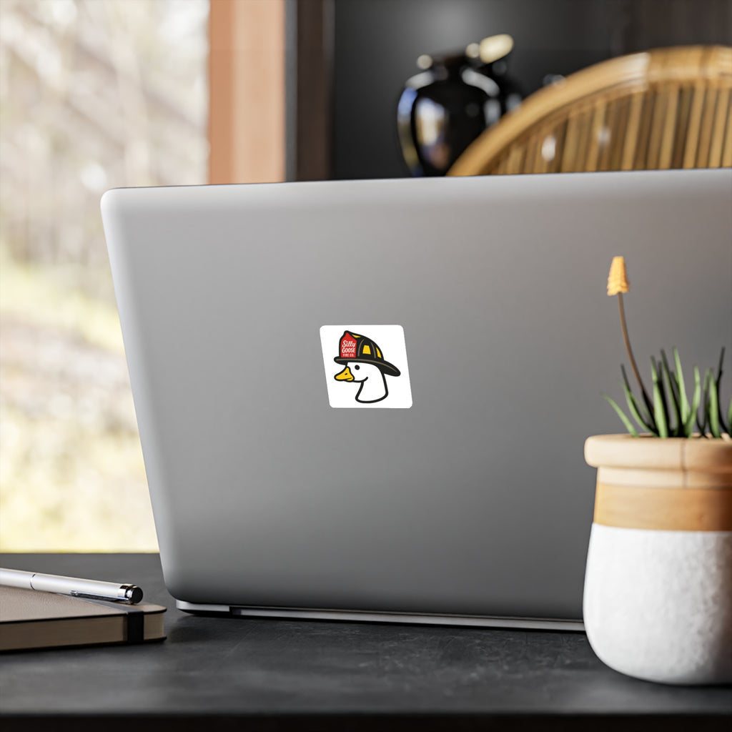 Firefighter Goose Vinyl Sticker — "Silly Goose Fire Co." Kiss-Cut Decal