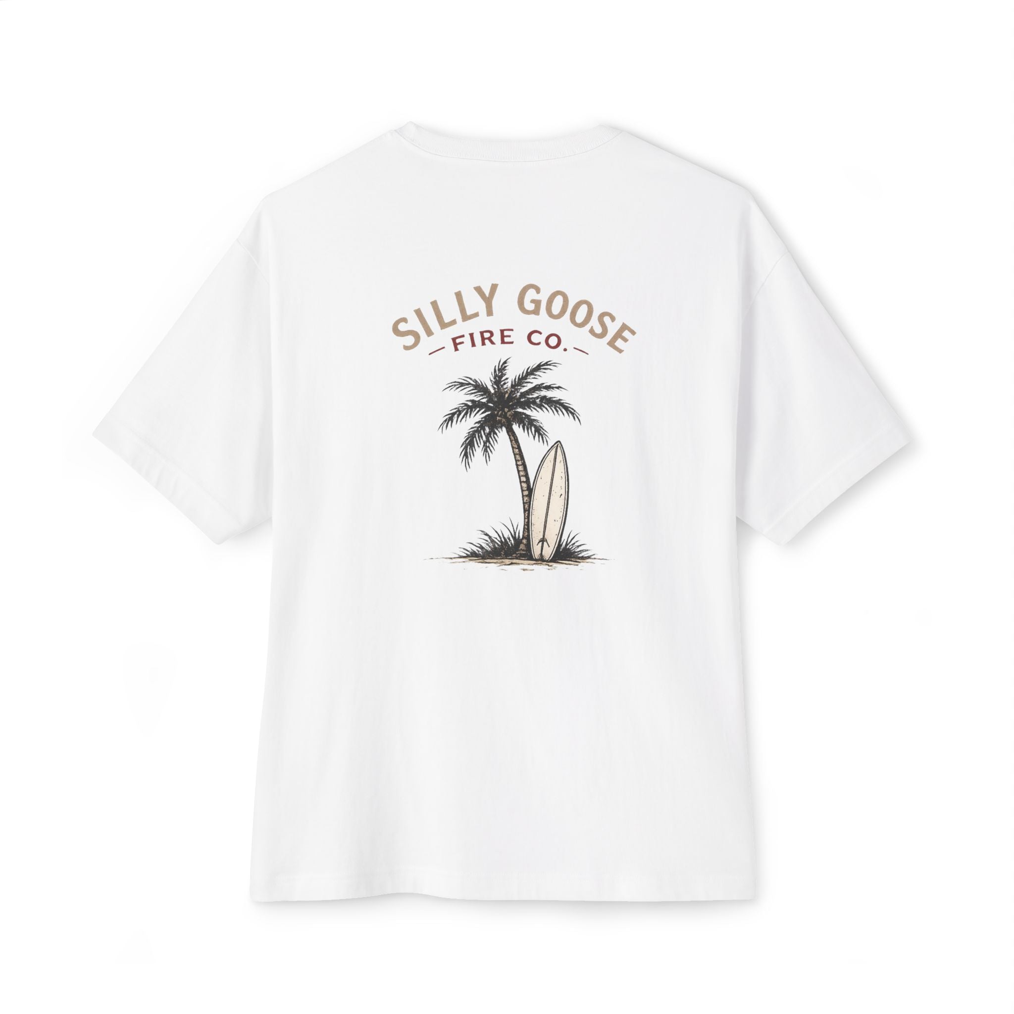Silly Goose Surf Tee — Palm Tree & Surfboard Oversized Boxy T-Shirt