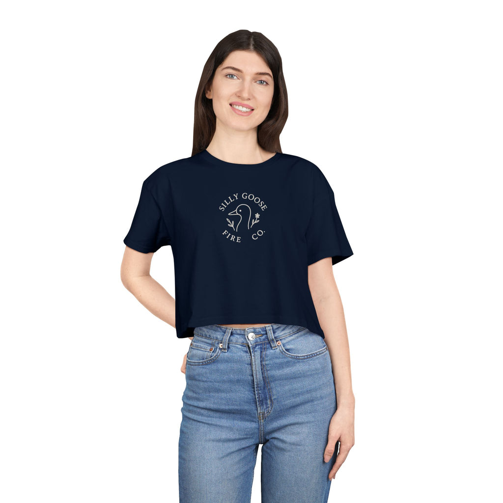 Silly Goose Crop Tee — Minimal Retro Goose Logo Women's Crop Top
