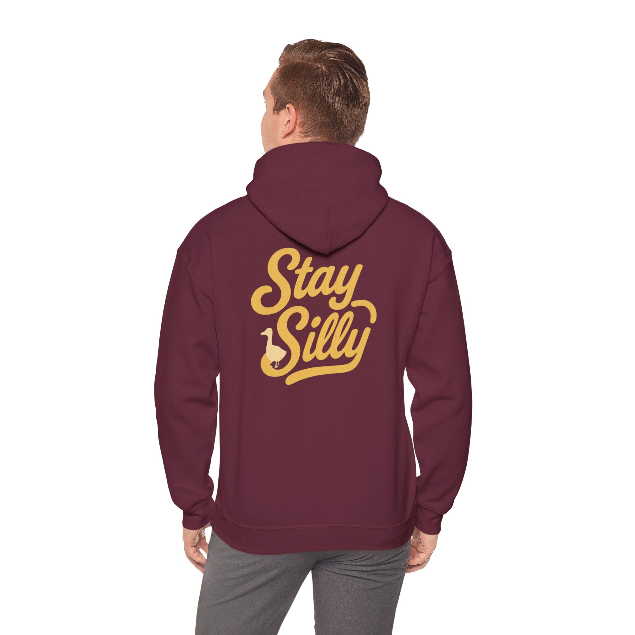 Stay Silly  Adult Unisex Hoodie — Retro Script Graphic Pullover for Playful Style