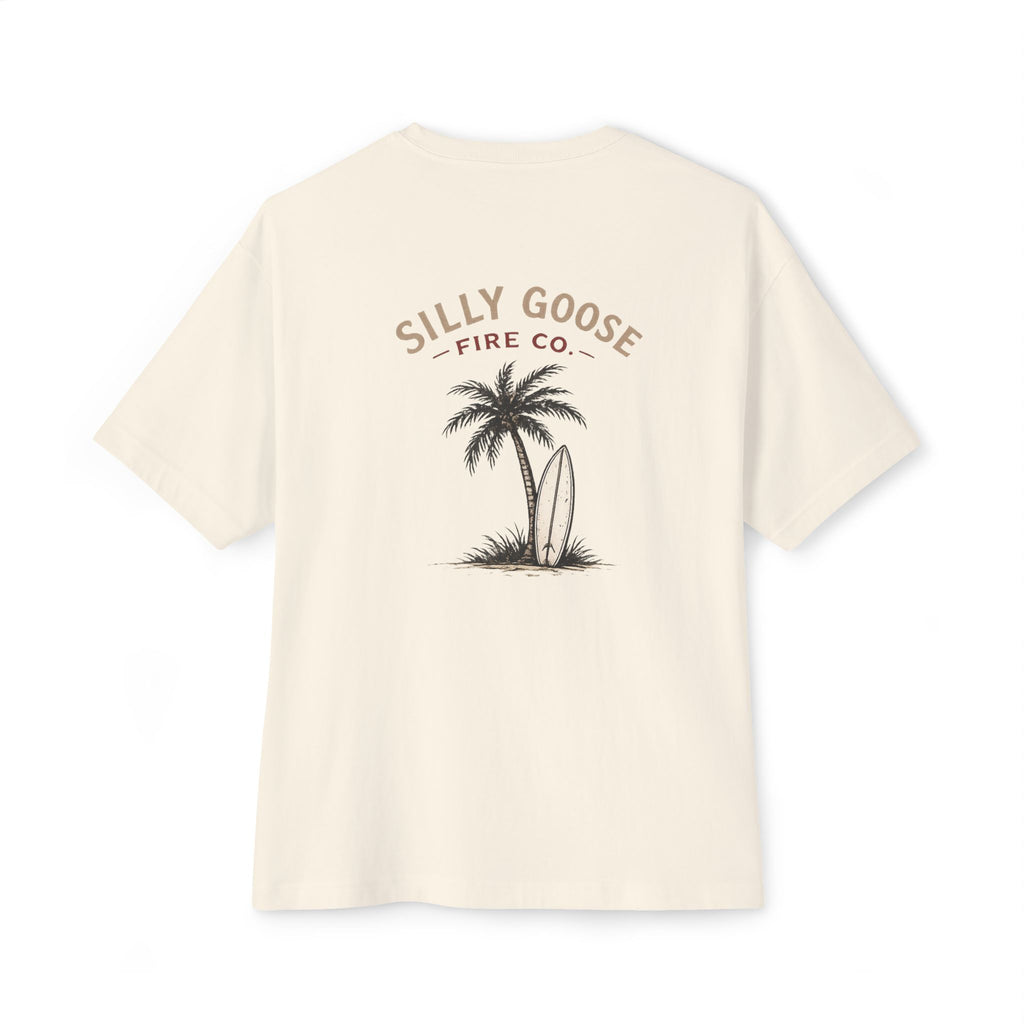 Silly Goose Surf Tee — Palm Tree & Surfboard Oversized Boxy T-Shirt