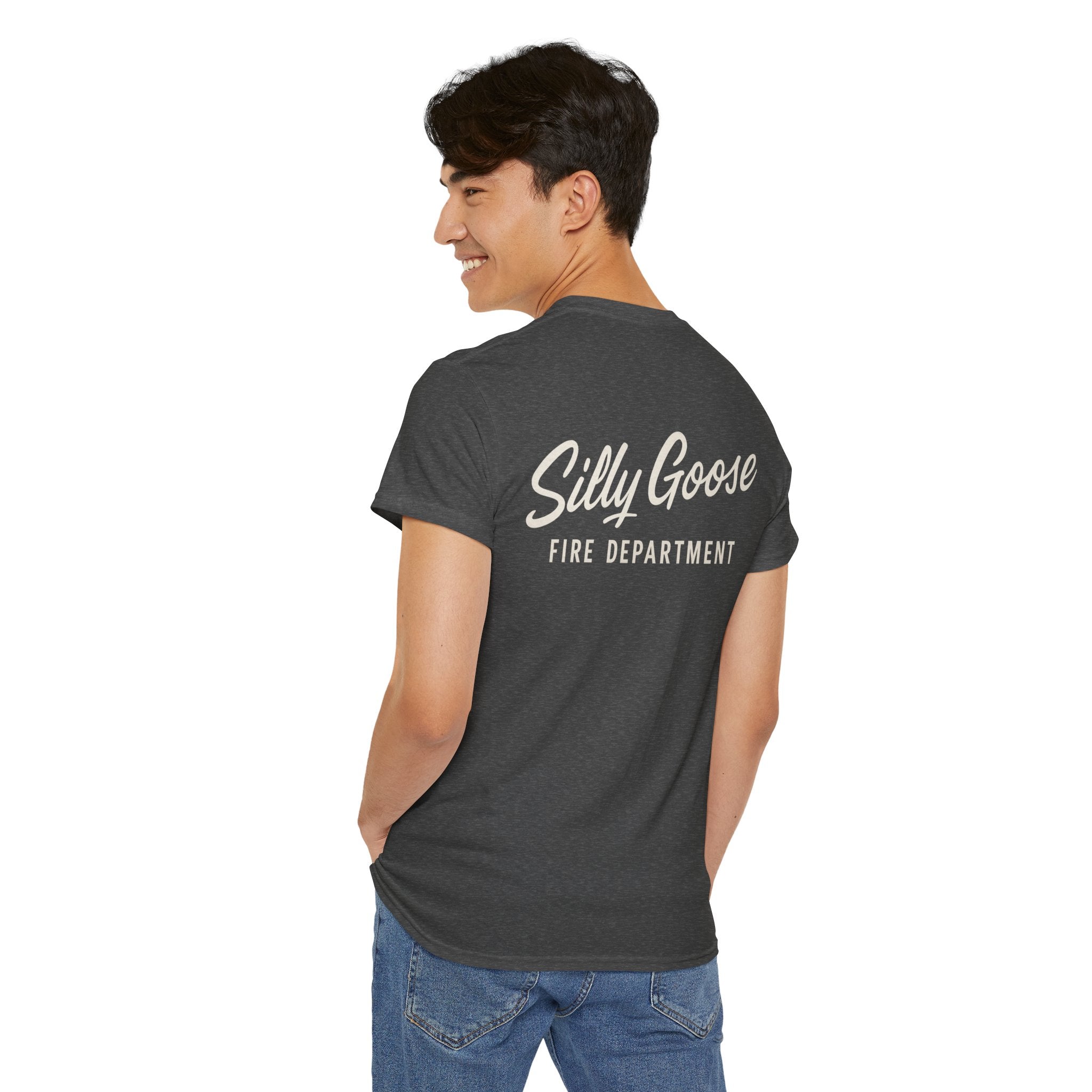 Silly Goose Fire Department T-Shirt — Vintage Script Firefighter Tee