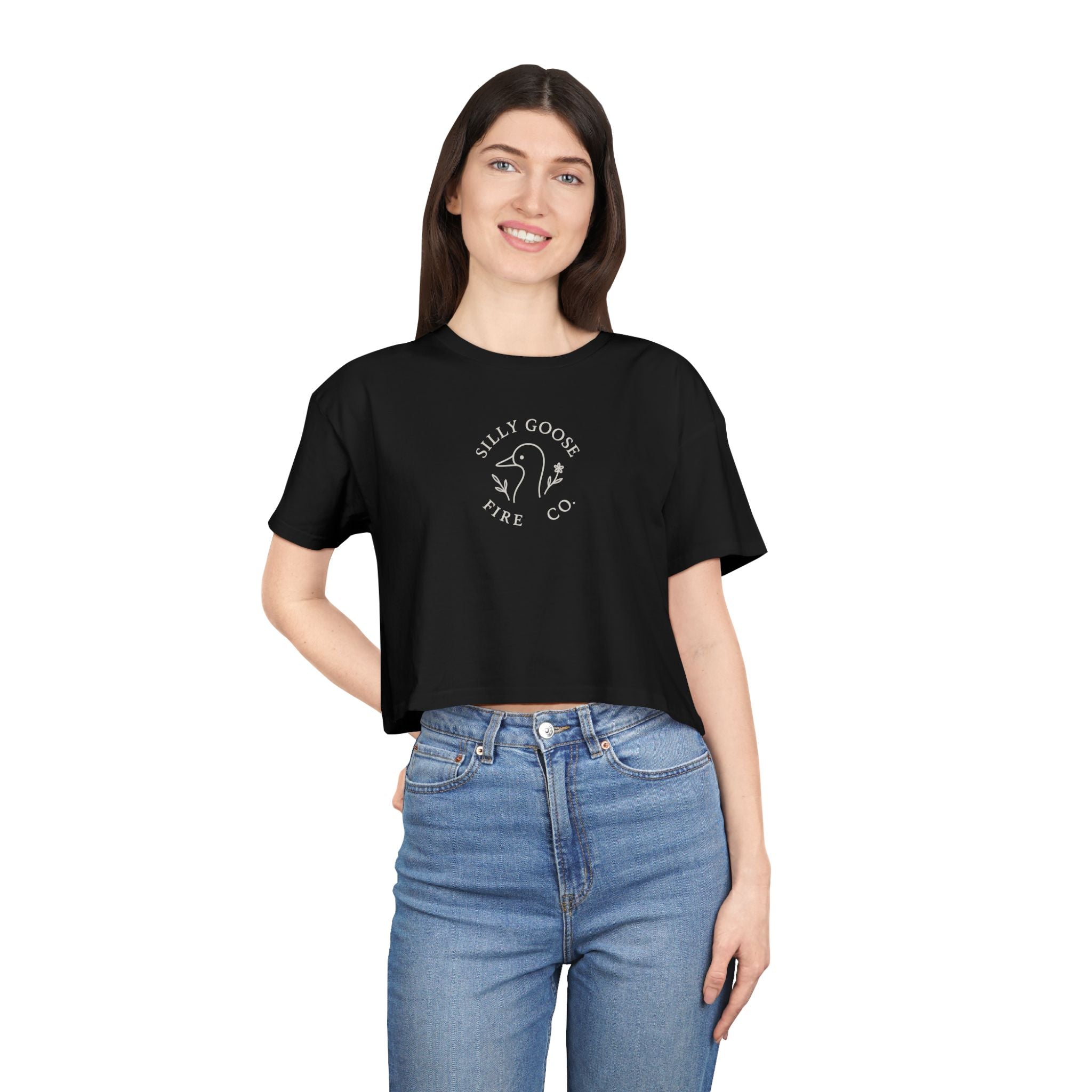 Silly Goose Crop Tee — Minimal Retro Goose Logo Women's Crop Top