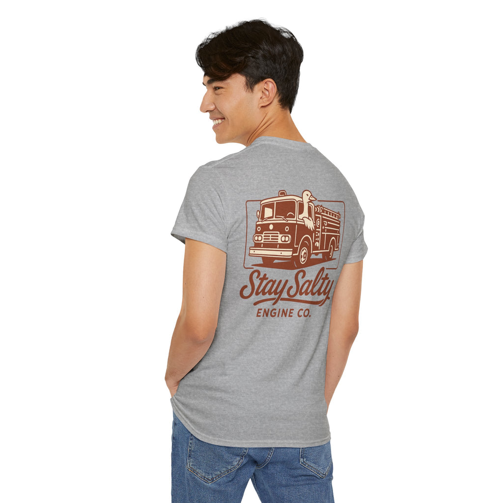 Stay Salty Engine Co. Silly Goose Tee — Vintage Fire Truck Graphic T-Shirt