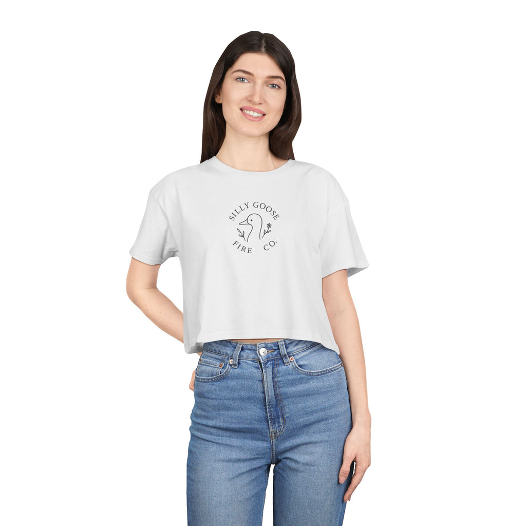 Silly Goose Crop Tee — Minimal Retro Goose Logo Women's Crop Top
