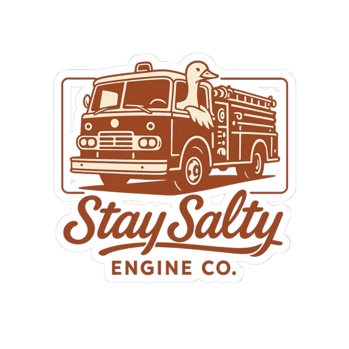 Stay Salty Engine Co. Firetruck Sticker — Vintage Fire Engine Kiss-Cut Decal