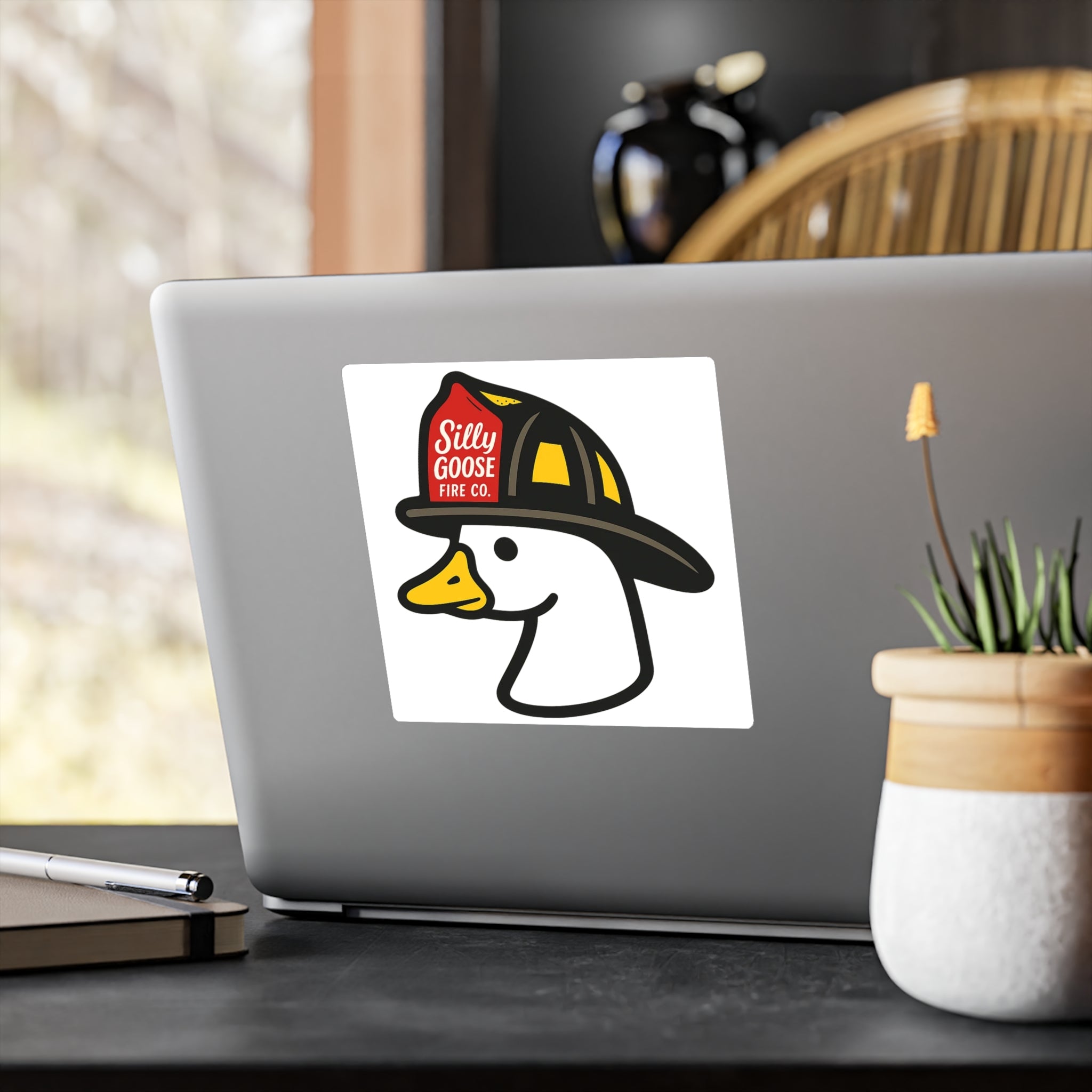 Firefighter Goose Vinyl Sticker — "Silly Goose Fire Co." Kiss-Cut Decal