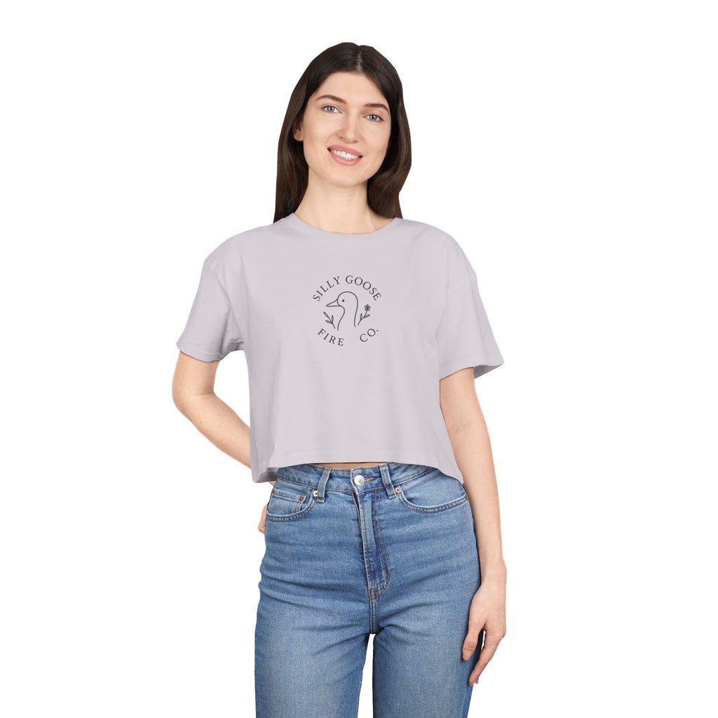 Silly Goose Crop Tee — Minimal Retro Goose Logo Women's Crop Top