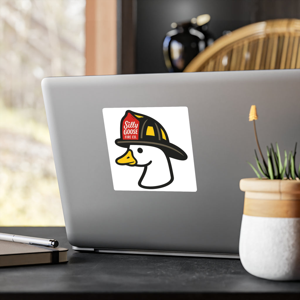 Firefighter Goose Vinyl Sticker — "Silly Goose Fire Co." Kiss-Cut Decal