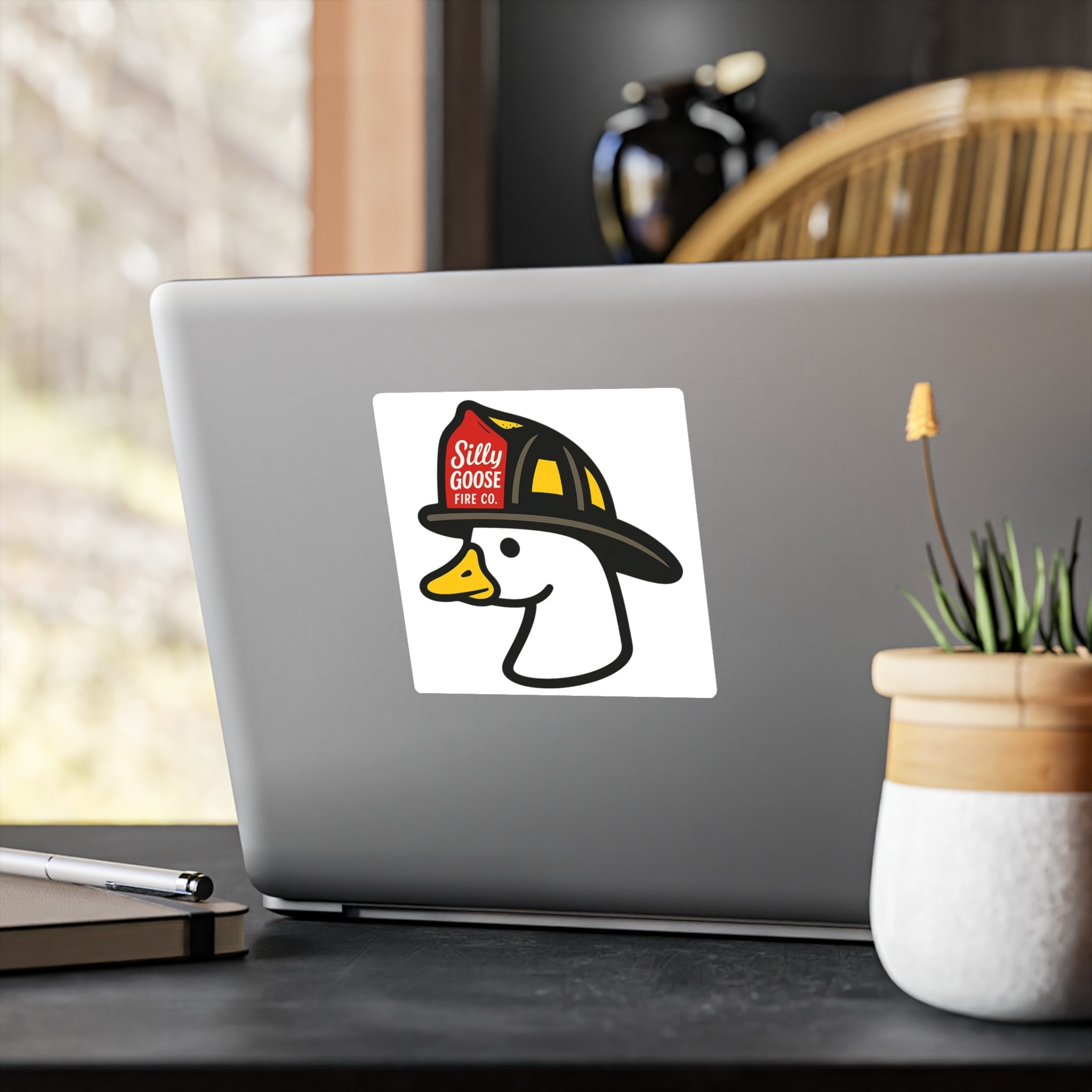 Firefighter Goose Vinyl Sticker — "Silly Goose Fire Co." Kiss-Cut Decal