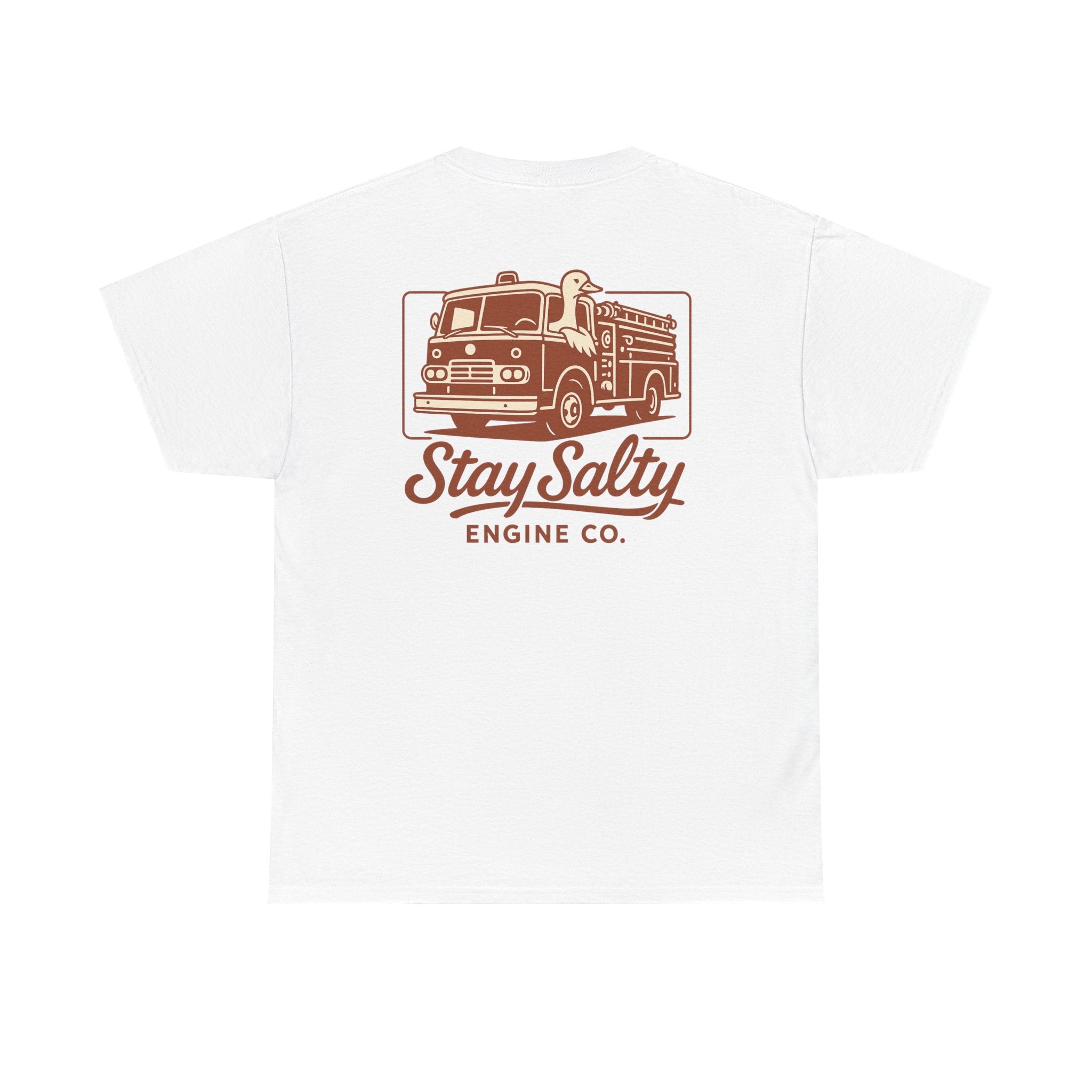 Stay Salty Engine Co. Silly Goose Tee — Vintage Fire Truck Graphic T-Shirt
