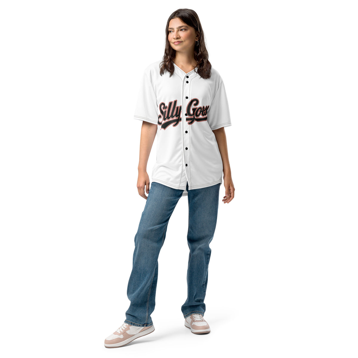 Silly Goose No. 28 button-front streetwear baseball jersey front view